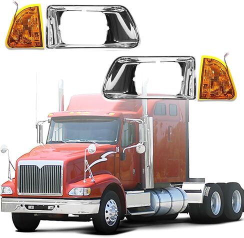 Pair Headlight Bezel with LED Turn Signal Light Compatible with Kenworth T300 T330 Replacement Driver Left and Passenger Right Side Chrome (No Headlight Bulb) in Saudi Arabia