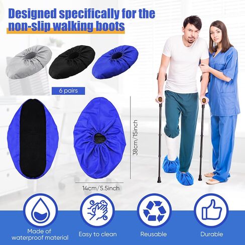 12 Pieces Fracture Walking Boot Cover Recovery Reusable Boot Cover Waterproof Non Skid Foot Brace Cover for Walking Boot Cast Rain Cover, Black Gray Blue in Saudi Arabia