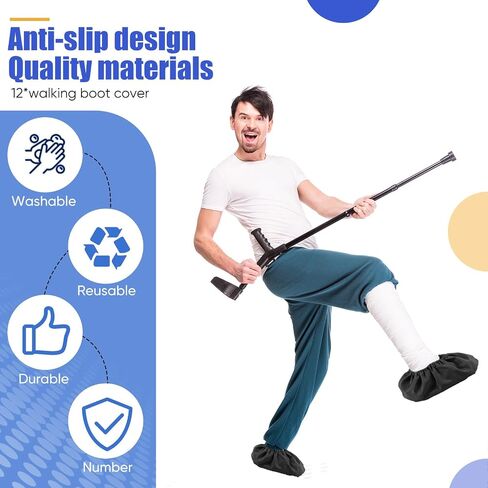 12 Pieces Fracture Walking Boot Cover Recovery Reusable Boot Cover Waterproof Non Skid Foot Brace Cover for Walking Boot Cast Rain Cover, Black Gray Blue in Saudi Arabia