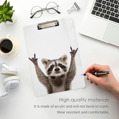 ALAZA Peace Raccoon Rock Animal Clipboards for Kids Student Women Men Letter Size Plastic Low Profile Clip, 9 x 12.5 in, Sliver Clip in Saudi Arabia