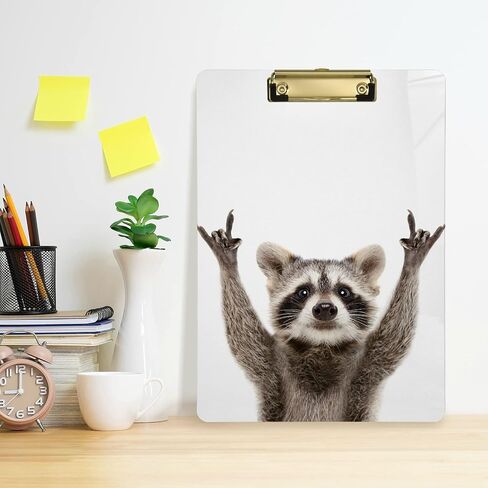 ALAZA Peace Raccoon Rock Animal Clipboards for Kids Student Women Men Letter Size Plastic Low Profile Clip, 9 x 12.5 in, Sliver Clip in Saudi Arabia