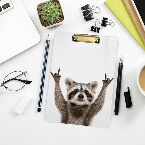 ALAZA Peace Raccoon Rock Animal Clipboards for Kids Student Women Men Letter Size Plastic Low Profile Clip, 9 x 12.5 in, Sliver Clip in Saudi Arabia