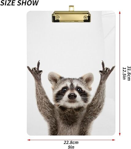 ALAZA Peace Raccoon Rock Animal Clipboards for Kids Student Women Men Letter Size Plastic Low Profile Clip, 9 x 12.5 in, Sliver Clip in Saudi Arabia