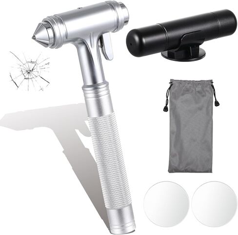 2 حزمة سيارة زجاج الكسارة السلامة المطرقة نافذة الكسارة مع حزام الأمان القاطع السيارات الطوارئ الهروب أداة الهروب (أسود) in Kuwait