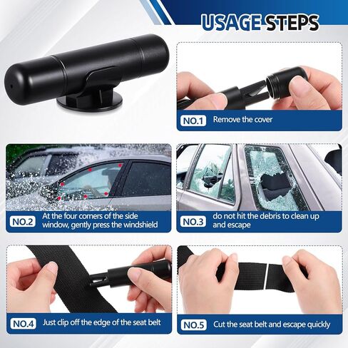 2 حزمة سيارة زجاج الكسارة السلامة المطرقة نافذة الكسارة مع حزام الأمان القاطع السيارات الطوارئ الهروب أداة الهروب (أسود) in Kuwait