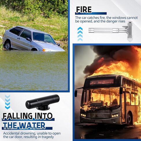 2 حزمة سيارة زجاج الكسارة السلامة المطرقة نافذة الكسارة مع حزام الأمان القاطع السيارات الطوارئ الهروب أداة الهروب (أسود) in Kuwait