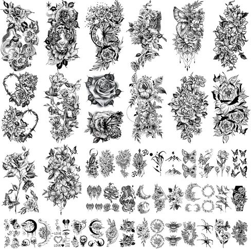 77 Sheets Classic Temporary Tattoos Old School Vintage Colorful Realistic Half Arm Fake Tattoo Stickers Flower Butterfly Snake Owl Shark for Men Women and Kids Tattoos in Kuwait