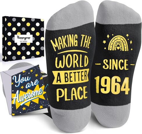 HAPPYPOP 60th Birthday Socks Gifts Ideas - 1964 Birthday Gifts for Middly-Aged Men, Best Gifts for 60 Year Old Parents with Greeting Card in Saudi Arabia