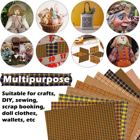 10 Pcs Fall Fabric 18 x 22 Inch Plaid Homespun Fabric Squares Precut Autumn Thanksgiving Fabric Bundle for Scrapbooking Cloth Sewing Handmade Bag DIY Craft, 10 Styles in Saudi Arabia