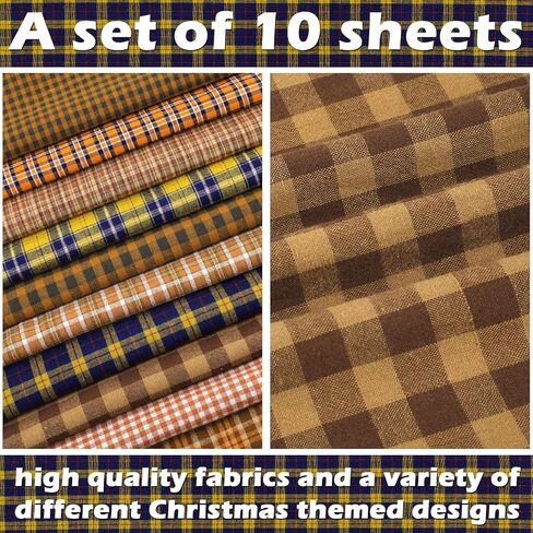 10 Pcs Fall Fabric 18 x 22 Inch Plaid Homespun Fabric Squares Precut Autumn Thanksgiving Fabric Bundle for Scrapbooking Cloth Sewing Handmade Bag DIY Craft, 10 Styles in Saudi Arabia
