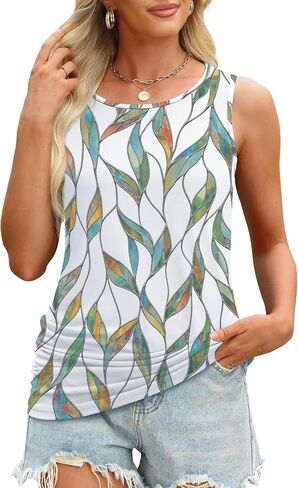 OFEEFAN Womens Ruched Tank Tops Crewneck Casual Summer Tops Basic Sleeveless Shirts in Saudi Arabia