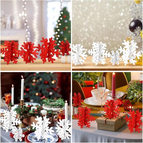 Wenqik 16 Pcs Winter Wooden Snowflake Decor Christmas Winter Snowflake Tabletop Decorations 3D Snowflake Table Signs Standing Centerpiece Tiered Tray Decorations for Party(Red White) in Kuwait