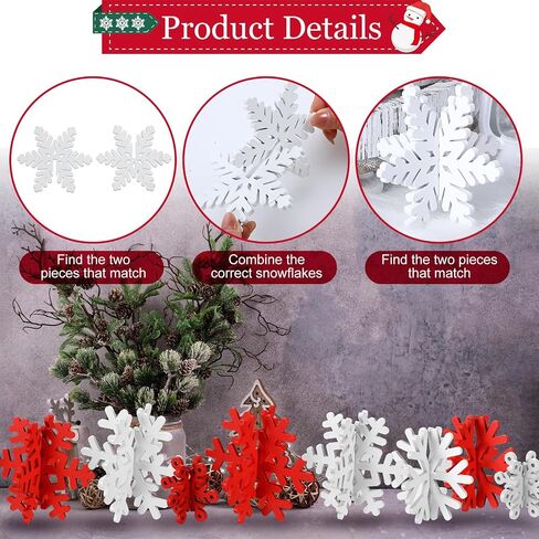 Wenqik 16 Pcs Winter Wooden Snowflake Decor Christmas Winter Snowflake Tabletop Decorations 3D Snowflake Table Signs Standing Centerpiece Tiered Tray Decorations for Party(Red White) in Kuwait