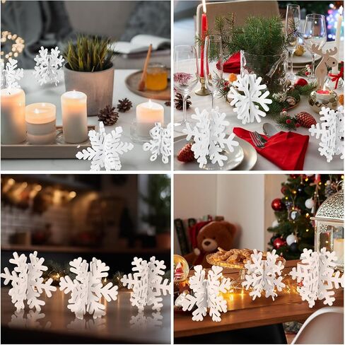 Wenqik 16 Pcs Winter Wooden Snowflake Decor Christmas Winter Snowflake Tabletop Decorations 3D Snowflake Table Signs Standing Centerpiece Tiered Tray Decorations for Party(Red White) in Kuwait