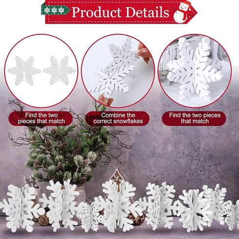 Wenqik 16 Pcs Winter Wooden Snowflake Decor Christmas Winter Snowflake Tabletop Decorations 3D Snowflake Table Signs Standing Centerpiece Tiered Tray Decorations for Party(Red White) in Kuwait