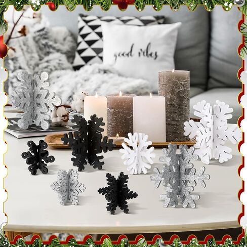 Wenqik 16 Pcs Winter Wooden Snowflake Decor Christmas Winter Snowflake Tabletop Decorations 3D Snowflake Table Signs Standing Centerpiece Tiered Tray Decorations for Party(Red White) in Kuwait