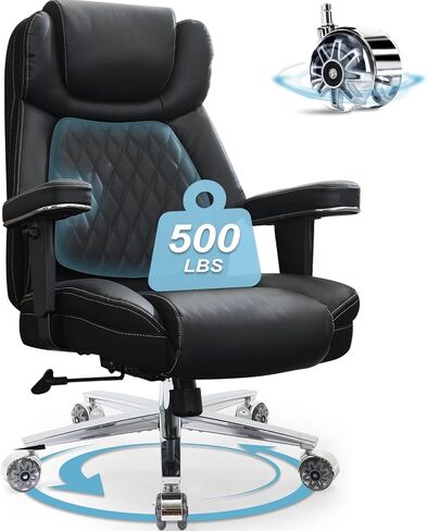 Big and Tall Office Chair 500lbs, Heavy Duty Office Chair with Large Wheels, Extra Wide Office Chair,Adjustbale Ergonomic Lumbar Support,High Back Rocking Computer Chair for Heavy People in Saudi Arabia