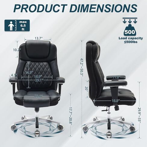 Big and Tall Office Chair 500lbs, Heavy Duty Office Chair with Large Wheels, Extra Wide Office Chair,Adjustbale Ergonomic Lumbar Support,High Back Rocking Computer Chair for Heavy People in Saudi Arabia