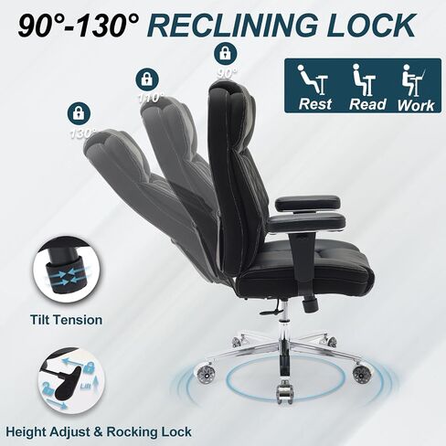 Big and Tall Office Chair 500lbs, Heavy Duty Office Chair with Large Wheels, Extra Wide Office Chair,Adjustbale Ergonomic Lumbar Support,High Back Rocking Computer Chair for Heavy People in Saudi Arabia