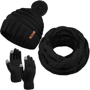 Aneco Winter Warm Knitted Scarf Beanie Hat and Gloves Set Men & Women's Soft Stretch Hat Scarf and Mitten Set