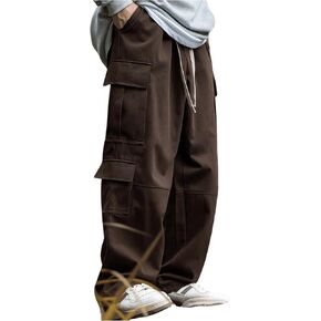 Verdusa Men's Baggy Cargo Pants Drawstring Elastic Waist Flap Pockets Loose Pants