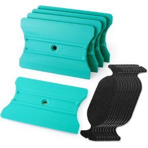 Gomake 5PCS Wrap Squeegee for Vinyl with Fabric Felt, 4" Vinyl Squeegee with Rounded & Squared Corners for Window Tinting,Car Wrapping,Sign Marking, Window Film,Wallpaper Smoothing Tool -Blue