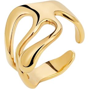 Sylph Chunky gold rings For Women Trendy 14K Gold Plated Irregular Statement Open Ring Band Dainty Adjustable Starfish Branches Flower Heart Geometric Rings Jewelry Gift For Her