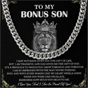 Gift For Bonus Son Cuban Link Chain Necklace From Mom Dad, Bonus Son Necklaces Gifts, Bonus Son Necklace From Stepmom And Stepdad, Gifts for Bonus Son Birthday Christmas Anniversary