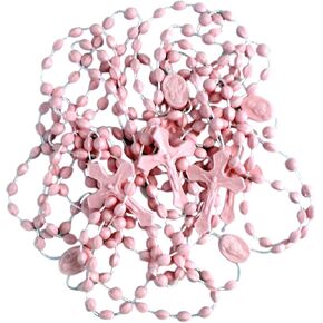 Moulded Acrylic Pink Prayer Bead Cord Rosary with Sacred Heart Centerpiece, Pack of 100