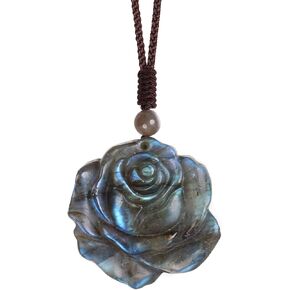 Nupuyai Hand-Carved Natural Labradorite Necklace for Unisex, Irregular Healing Labradorite Crystal Stone Pendant with Adjustable Cord, 18-31"