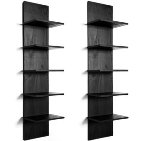 2 Pieces 5 Tier Wall Shelves Black Wall Mount Vertical Shelf Column Shelf Floating Storage Home Decor Organizer Design for Home Living Room Bedroom Storage,31.4 inches