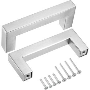 uxcell 5 Pack Square Bar Drawer Handles, 8 Inch Hole Center Modern Drawer Pulls Kitchen Cabinets Pull Stainless Steel Slim Cupboard Pulls, Brushed Silver