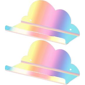 Lesnala 2Pcs Cloud Mini Shelf Iridescent Floating Shelves Floating Shelves for Wall Acrylic Wall Mounted Iridescent Acrylic Shelves with Stickers and Screws for Bathroom Bedroom Living Room Office