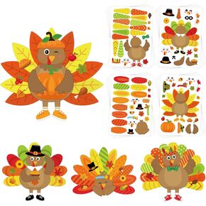 Thanksgiving Stickers for Kids 20 Sheet,Make-A-Turkey Crafts Stickers for Kids,Turkey Stickers for Thanksgiving Party Favors Games Supplies.(Cute)
