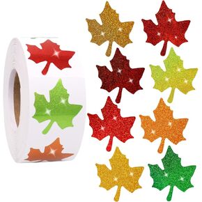 Glitter Fall Leaf Stickers for Kids 500PCS Maple Leaf Stickers 9 Colors Sparkle Fall Decorative Stickers for Envelope Journal Thanksgiving Fall Party Supplies
