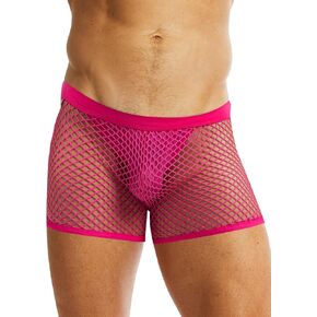 MIZOK Men's Sexy Sheer Fishnet Boxer Briefs Mesh See Through Pouch Boxer Underwear
