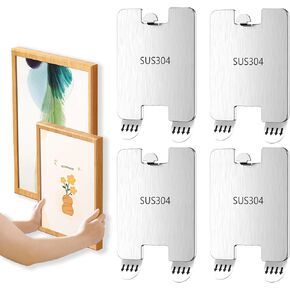 Metal Picture Hangers, Damage Free Hanging Frame Hangers, Sawtooth Adhesive Picture Wall Hangers Without Nails, No Tools Wall Hooks for Hanging, 4 Picture Hangers and 8 Strips