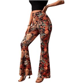 Floerns Women's Elastic High Waist Floral Print Flare Leg Summer Pants