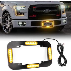 13.5" 24 LED License Plate Strobe Lights Waterproof License Frame Light Amber White Warning Lights for Front/Rear License Plate Decor Emergency Safety Light for Vehicles Cars Trucks, 12V