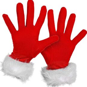 Red Christmas Gloves Santa Gloves Mrs Claus Costume for Women Kids Fur Festival Cosplay Mittens Halloween Christmas Costume Gloves Red Velvet Gloves White Furry Cuff Party Costumes Texting Gloves