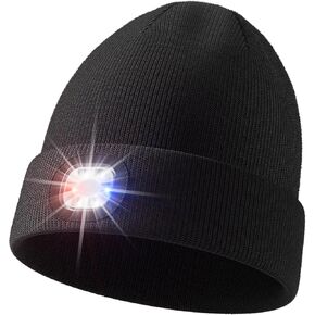 Unisex Beanie with The Light, Gifts for Men Women Husband, USB Rechargeable Headlamp, Winter Knitted Cap, Running Hunting Hiking Camping Gear Black