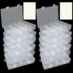 APACALI 12 حزمة من 12 شبكة صندوق تنظيم بلاستيكي مع فواصل، 18 حجرة (+ ملصقات)، منظمات صندوق معالجة وتخزين الحرف اليدوية، منظم أجزاء صغيرة شفافة، صندوق منظم لصيد الأسماك للخرز الفني الذي تصنعه بنفسك in Kuwait