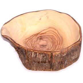وعاء لحاء الشجر الطبيعي من خشب الزيتون منحوت يدويًا من سوق هولي لاند - مستدير (حوالي 5-6 بوصات) - علامة تجارية لمنفذ عصفور in Kuwait