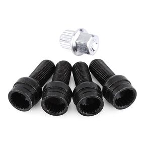 4Pcs M14*1.5MM Black Steel Wheel Bolt and Lock Lug Nut Set with Key, Lug Nut Key Replacement Accessories