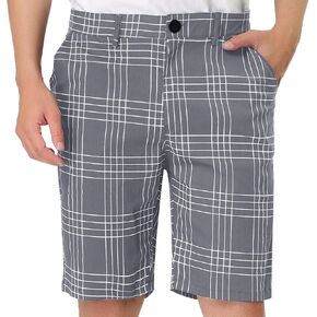 Lars Amadeus Men's Summer Plaid Shorts Slim Fit Flat Front Business Chino Short Pants