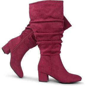 Women's Extra Wide Calf Dress Boots Slouchy Suede Boots with Block Heel
