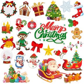 Merry Christmas Thick Gel Clings Window Decals 24Pcs Removable and Reusable Thick Gel Clings Christmas Party Supplies Decor for Kids Adults