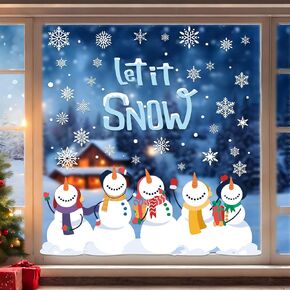Winter Window Clings Christmas Snowman Window Stickers Let it Snow Winter Snowflake Decals Winter Window Glass Decorations for Xmas Holiday Decor Supplies Home Classroom Office Kitchen