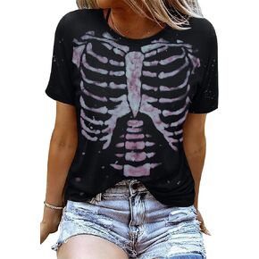 Skeleton Shirts Women Halloween Vintage Skeleton Graphic T Shirts Tops Casual Horror Shirts…