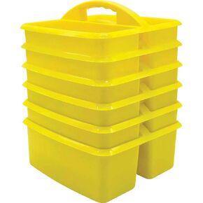 Teacher Created Resources Yellow Portable Plastic Storage Caddy 6-Pack for Classrooms, Kids Room, and Office Organization, 3 Compartment